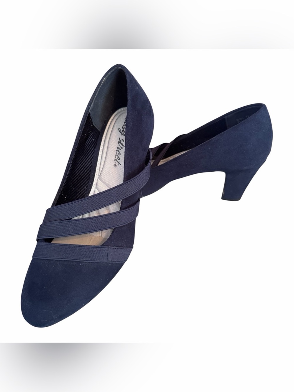 Easy Street Navy Blue Crisscross Strap Pumps Comfort Heels Size 7